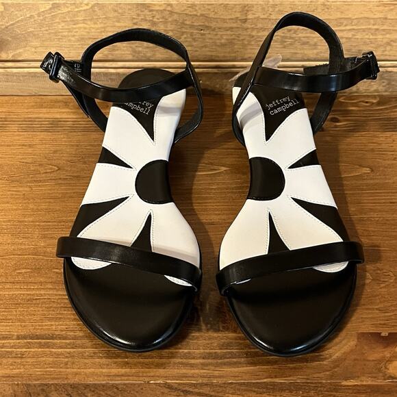 Jeffrey Campbell Women’s Heeled Sandals Size 7.5 Black White Daisy Boho Spring - Picture 2 of 15